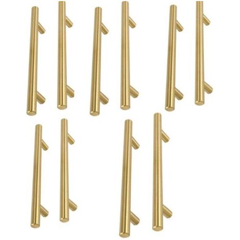 Set di 10 maniglie per mobili dorate, maniglie per mobili in ottone, maniglie dorate - LS201GD160, ottone spazzolato, maniglie per mobili da cucina in acciaio inossidabile dorato, interasse fori 160 m (1/4)