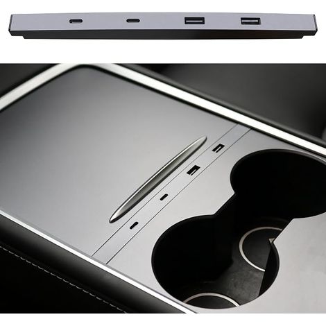 Chargeur Hub USB embarqué pour Tesla Model Y 2021-24 et Model 3 2021-23, Prise en Charge de la Charge Rapide USB-C, Accessoires pour Station d'accueil OEM multiport pour Console Centrale (1/5)
