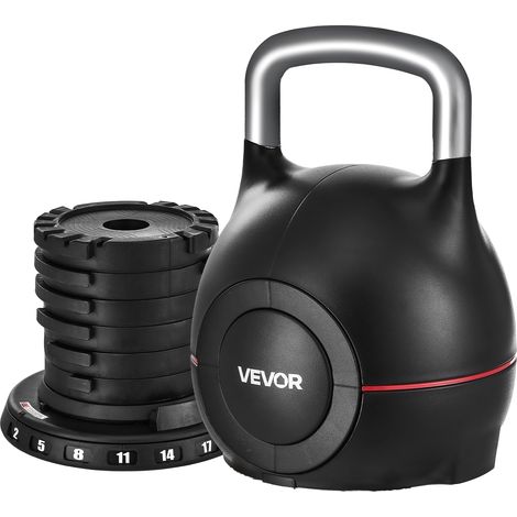 VEVOR Kettlebell Reglable avec 7 Niveaux de Poids 2/5/8/11/14/17/20 kg, Poids de Musculation avec Poignee en Aluminium Moule sous Pression et Materiau ABS, pour Entrainement de Prehension Fitness