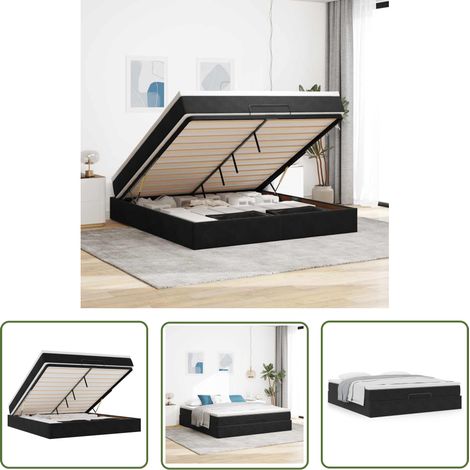 vidaXL Ottoman-Bett mit Matratze Schwarz 160x200 cm Samt (1/5)