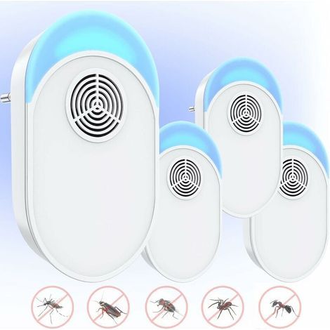 Ultraschall-Mückenabwehrstecker, Ultraschall-Mäuse- und Fliegenabwehrgerät (4er-Pack), effektives Gerät zur Abwehr von Ratten, Spinnen, Mücken, Mäusen und Kakerlaken, Weiß, MINKUROW (1/5)
