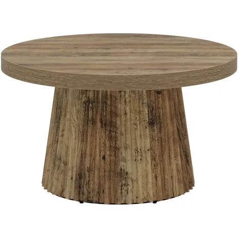 Mesa auxiliar redonda 80 cm marrón en MDF con base estriada (1/5)