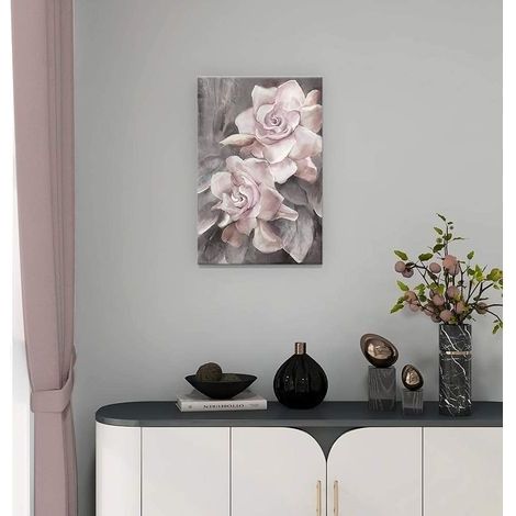Leinwandbild mit rosa Blumen – Grau – Wanddeko – Modernes Dekor – Für Esszimmer, Wohnzimmer, Zuhause – 40 x 50 cm – 1 Stück (1/3)