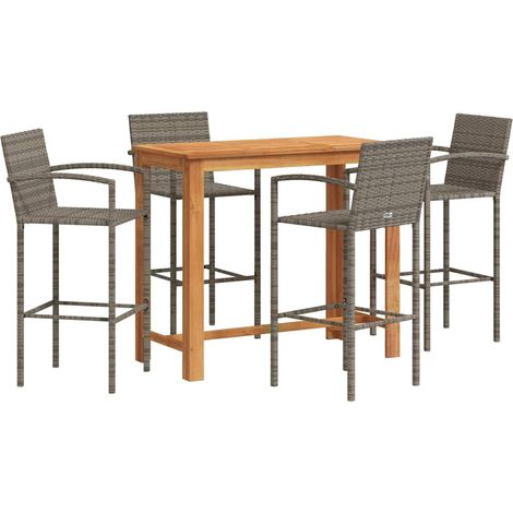 Maison Exclusive - 5-tlg. Gartenbar-Set Grau Massivholz Akazie un (1/5)