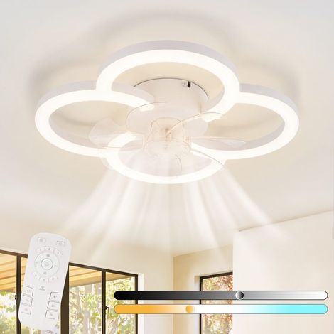 Ventilatore da soffitto a LED GBLY con luce - Ventilatore silenzioso con lampada, telecomando, dimmer, luce da soffitto per soggiorno, timer a 6 velocità, bianco (1/5)
