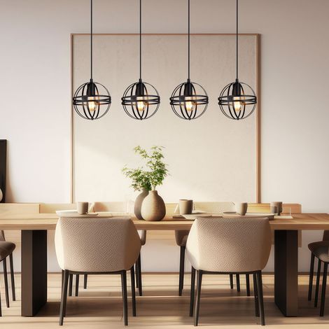 Pendelleuchte höhenverstellbar Hängelampe Esstischleuchte 4-flammig, Industrial Design , Kugel, Metall, schwarz, 4x E27 Fassung, LxBxH 100x20x120 cm (1/5)