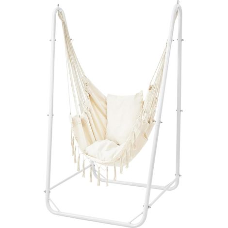 Chaise Suspendue en U avec Support, Chaise Suspendue en Acier Robuste avec Support intérieur et extérieur, Base Stable, capacité 100 kg, Assemblage Facile - Blanc (1/5)