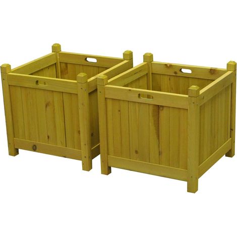 Square Wooden Planters in Tan (Set of 2) (1/5)
