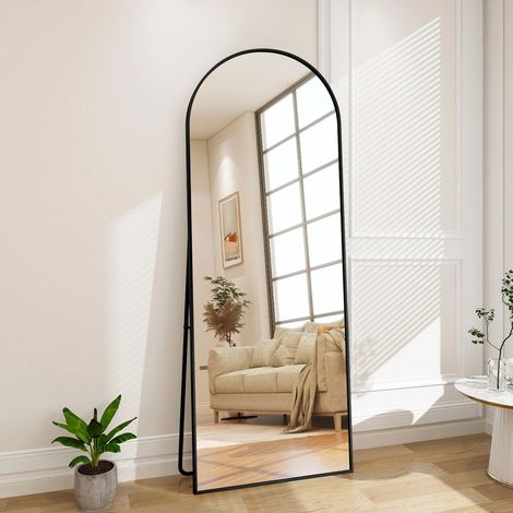 Miroir sur Pied 177x77cm, Miroir Pleine Longueur, Miroir Mural Autoportant, Verre Trempé, Miroir de Sol pour Chambre, Salon, Entrée, Noir (1/5)