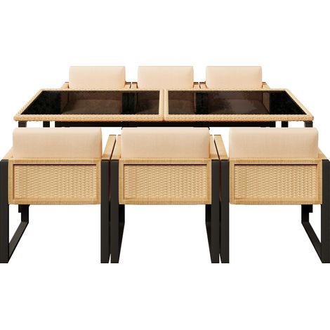 Ensemble de jardin en polyrotin, table et 6 fauteuils, housses amovibles et lavables, pour repas en extérieur (1/5)