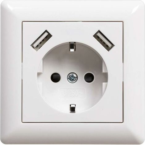 [NEVER USED] Flush-mounted USB socket with USB port (max. System 55). Earthed wall socket for MP3 smartphones, glossy white, 2.1 A