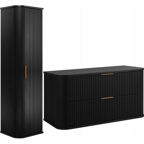 Rodan Badmöbel Set 100,4 cm, 2-teilig, Schwarz, 41,5 x 100 x 51,7 cm, MDF-Fronten, Hochschrank und Waschbeckenunterschrank