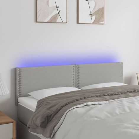 Tête de lit à LED Armoire de tête de lit Gris clair 144x5x78/88 cm Tissu 60179 (1/5)