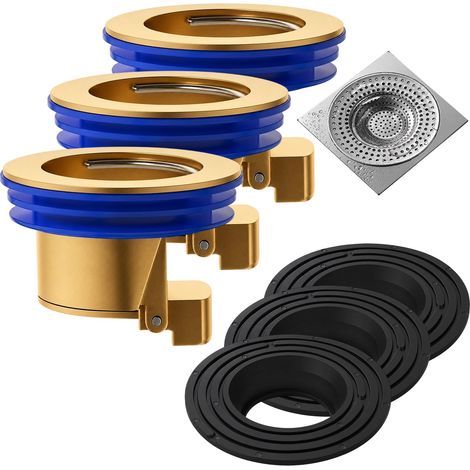 Lot de 6 bouchons anti-odeurs pour douche, siphon de douche, attrape-cheveux avec anti-retour, bouchon anti-odeurs pour drainage au sol, version en alliage métallique avec 3 inserts de rechange (1/5)