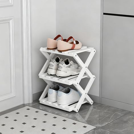 Weißes, dreistöckiges, klappbares Schuhregal – ideal für Eingangsbereiche, Schlafzimmer, begehbare Kleiderschränke und Wohnzimmerecken – keine Montage erforderlich
