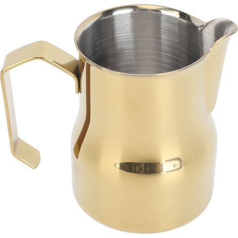 Milchaufschäumbecher 350 ml, Edelstahl 304, spitzer Ausguss, Milch- und Kaffeeaufschäumbecher, Aufschäumkännchen, Gold (1/5)