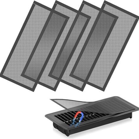 Cubiertas para rejillas de ventilación de suelo, paquete de 4 filtros de aire de malla magnética de ventilación potente, filtros de PVC de 4x10 pulgadas, para suelos, paredes y techos del hogar, atrap (1/5)
