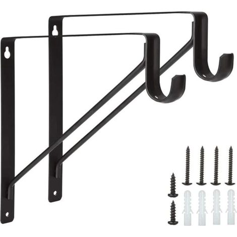 Juego de 2 soportes para estantes, capacidad de 150 kg, gancho metálico fijo de 90 grados, soporte triangular de alta resistencia para barra de armario flotante -Crezuo