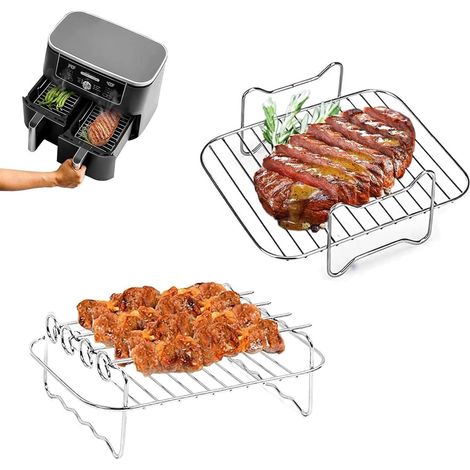 Grille carrée pour friteuse à air chaud, grille déshydrateuse empilable en acier inoxydable, compatible four et lave-vaisselle (1/5)