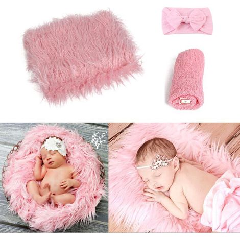 3-teiliges rosa Neugeborenen-Set: vielseitige Puckdecke, Fotomatte und Stirnband, Zubehör für Fotoshootings (1/5)