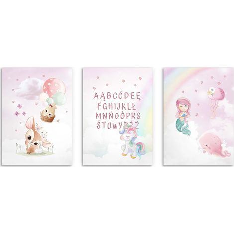 Affiches pour enfants Sirène Rose Images pour une chambre d'enfant avec l'alphabet 50x70 (1/5)