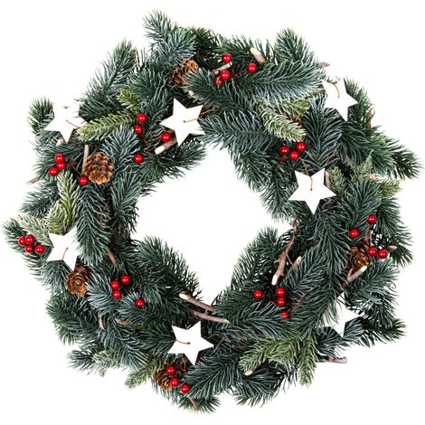 Künstlicher Tannenkranz mit Schnee Beeren und Tannenzapfen - 35 cm - Weihnachts Türkranz zum Aufhängen mit Dekoration - Weihnachtskranz Dekokranz Adventskranz