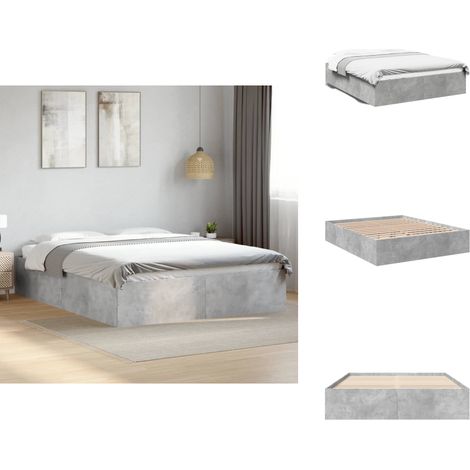 Cadre de lit sans matelas gris béton 150x200 cm - Cadre De Lit - Lit Double - Lit En Bois - Meuble Chambre - Literie (1/5)