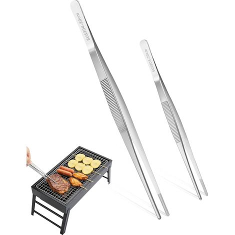 Pince Cuisine - 2 Pièces - Acier Inoxydable 304 - Pointue Et Ronde - Pour Griller Et Cuire - 30 Et 20 Cm (1/5)