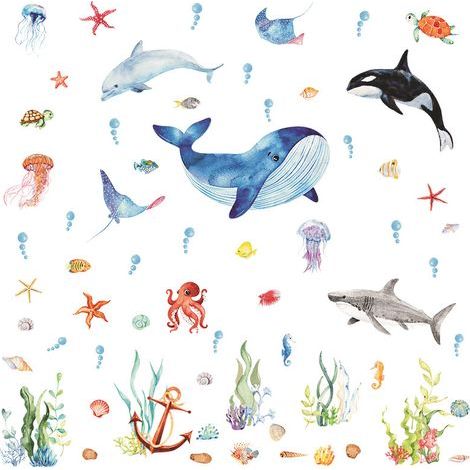 Stickers Muraux Sous la Mer Poissons Tropicaux Autocollants Muraux Mural Stickers Tortue Océan Algues pour Chambre Enfants Bébé Pépinière Salle de Bain (1/5)