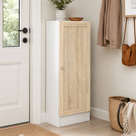 Dmora - Schuhschrank Amarante, Schuhregal, Mehrzweck-Eingangsgarderobe, Möbel für Schuhe, 41x28 h107 cm, Weiß und Eiche (1/3)