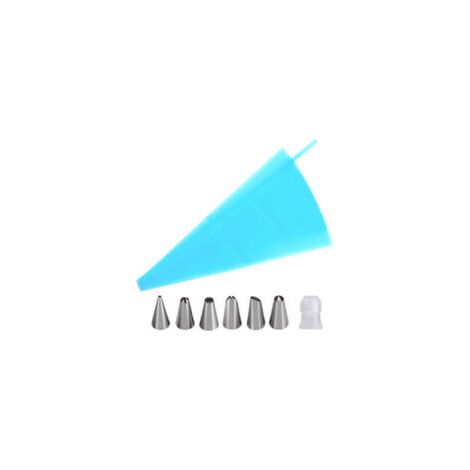 Dieses wiederverwendbare Profi-Spritzbeutel-Set enthält 6 Spritztüllen und 1 blauen Silikon-Spritzbeutel zum Dekorieren von Cupcakes und Muffins. – Crezuo (1/4)