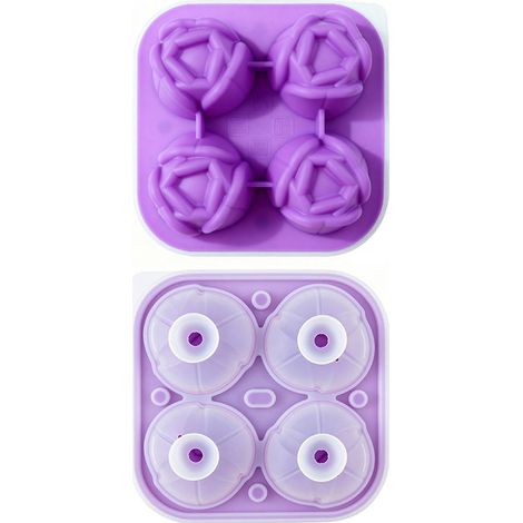 Silikon-Eiswürfelform, 2 Stück – Tulpenform Lila & Kugeln, Wiederverwendbare Blumen-Eiswürfelschale für Zuhause, Bar und Cocktails-lsw (1/2)
