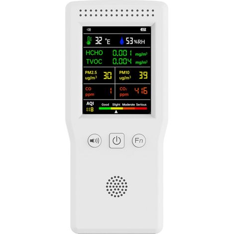 9-in-1-Luftqualitätsmonitor: CO2, CO, PM2,5, HCHO, TVOC, Temperatur, Luftfeuchtigkeit, LCD-Display zur Messung der Raumluftqualität – Weiß