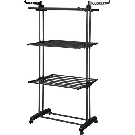 Haloyo® Appendiabiti 4 Livelli Stand Asciugatrice Ali Pieghevoli con Ruote 75x64x170cm Nero (1/5)