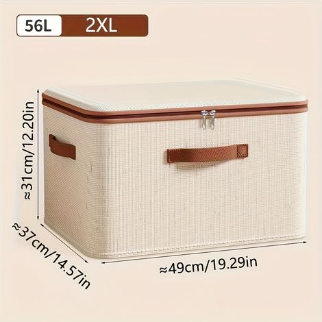 Boîte de rangement en tissu beige, pliable, avec couvercle, pour la maison, la chambre ou le bureau.-AquaForge (1/5)