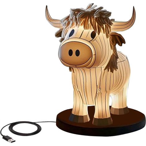Lampe de table en forme de vache 3D, veilleuse animal, lampe de chevet rétro avec prise USB, lampe de chevet, lampe de table d'appoint, décoration (1/5)