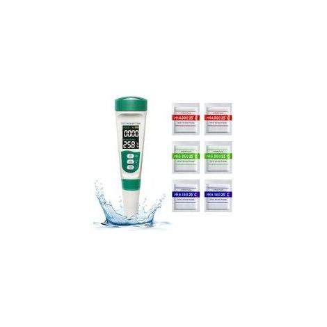Testeur pH 5 en 1 pour Piscine, Mesure TDS EC Salinité Température, Écran Rétroéclairé VA, Kit Analyse Eau Potable et Aquarium (1/5)