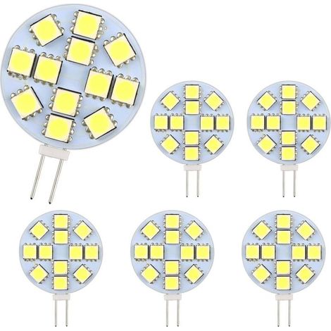 Ampoules LED G4 2 W – Lot de 6, 200 lm, 3000 K (blanc chaud), 12×5050 SMD, tension AC/DC 12–24 V, équivalent halogène 20 W (1/4)