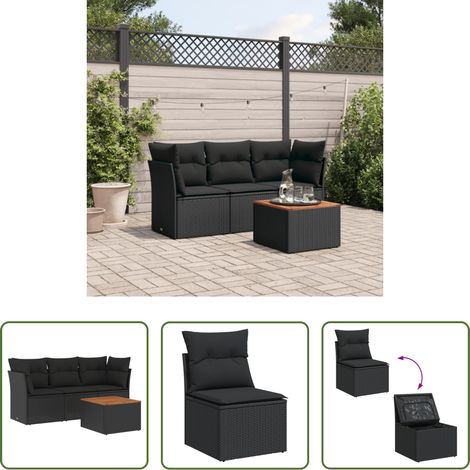 vidaXL Rattanmöbel - 4-tlg. Garten-Sofagarnitur mit Kissen Schwarz Poly Rattan (1/5)