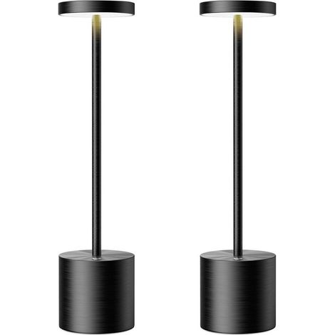 Lot de 2 lampes de table sans fil rechargeables, 1200 mAh, portables à piles, lampes de table LED pour restaurant et extérieur, noir (1/4)