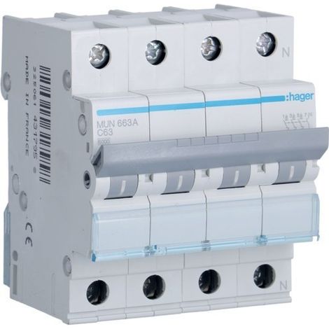 HAGER MUN663A Disjoncteur 3P+N 63A courbe-C 6kA