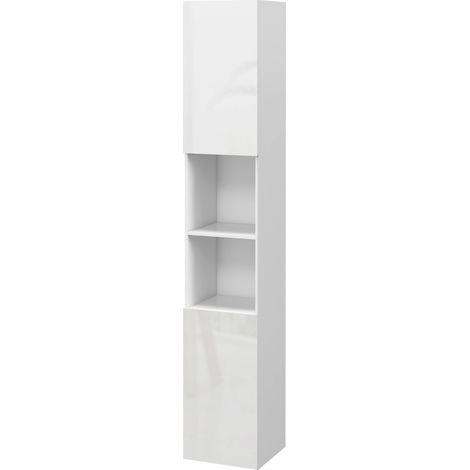 Meuble colonne salle de bain 2 placards étagères réglables 2 niches blanc 30 x 30 x 181,5 cm
