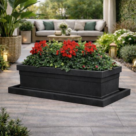 Sottovaso per Fioriera rettangolare in resina per piante e fiori Made in Italy da esterno -97 x 42 per vaso da 100 cm / Bianco