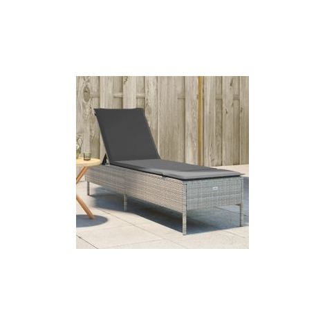 Chaise longue avec coussin gris clair résine tressée (1/5)