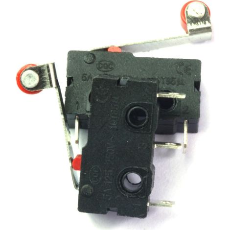 Micro Interrupteur à Galet KW12 KW11-3 5A 125/250V 3 Broches Noir, Corps Plastique et Métal, Retour à Course Complète, Paquet de 5, 22g, Bras de Levier à Micro-Rouleau (1/5)