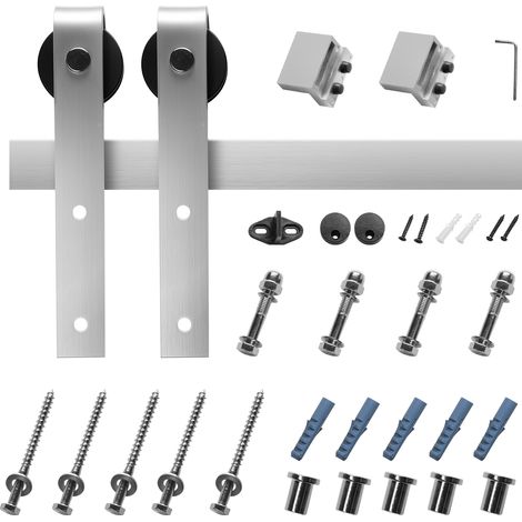 Mophorn Schiebetürsystem 2 m Laufschiene, Türbeschlag mit 150 kg Tragkraft, geeignet für Türbreiten von 91 bis 101,6 cm und Dicken von 34,92 mm bis 44,45 mm, robuste Schiene und J-förmige Rollen