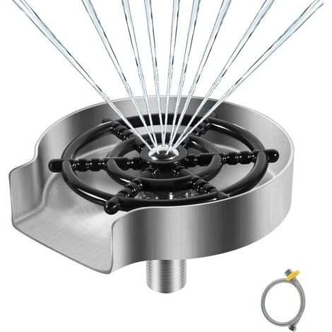 Rince Verre en Acier Inoxydable, Accessoires pour Evier de Cuisine, Rondelle en Métal, Rince Verre Evier, Nettoyeur Verre, Accessoires de Cuisine, Argent Mat