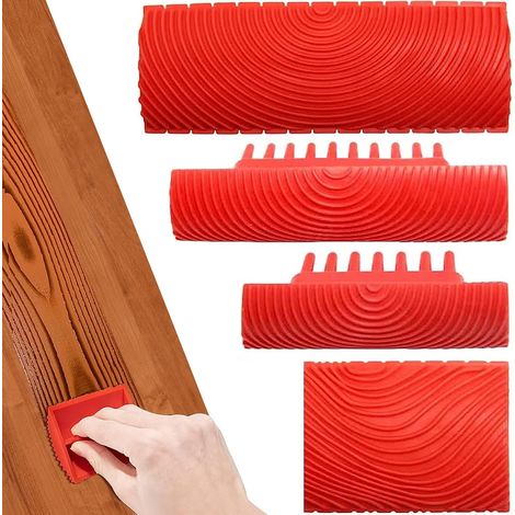 4 PièCes Outil De Grain De Bois Boisette, Relook Bois Outil à Grain De Bois,Grain à Effet Bois Pour La DéCoration,Empreinte Peinture Effet Bois(Rouge) (1/5)