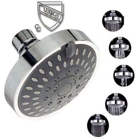 Pommeau de douche chromé orientable, Pomme de douche pluie ronde en acier tête de douche miroir face， (1/5)