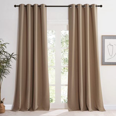 Blackout Curtains - Thermal Insulation Curtain, Anti Cold Heat Set of 2 Blackout Panels for Children/Adults with Eyelets, Home Decoration, Bedroom Living Room, L 140 x H 245 cm, Mocha (1/5)